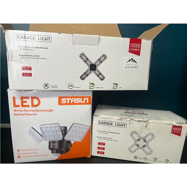 Lot of 3 Boxes of Assorted LED Garage Lights