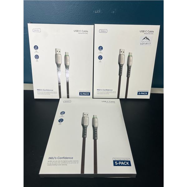 Lot of 3 Packs of USB-C Charging Cables (5 Cables Per Box/15 Total)