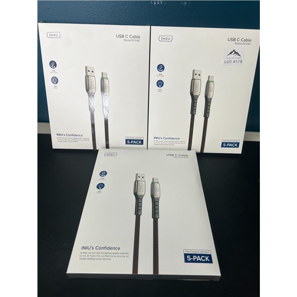 Lot of 3 Packs of USB-C Charging Cables (5 Cables Per Box/15 Total)