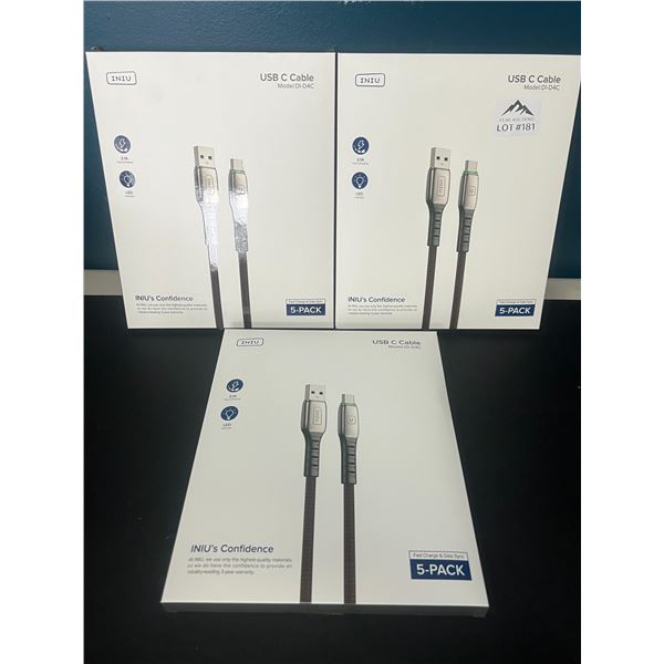Lot of 3 Packs of USB-C Charging Cables (5 Cables Per Box/15 Total)