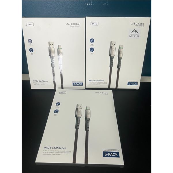 Lot of 3 Packs of USB-C Charging Cables (5 Cables Per Box/15 Total)
