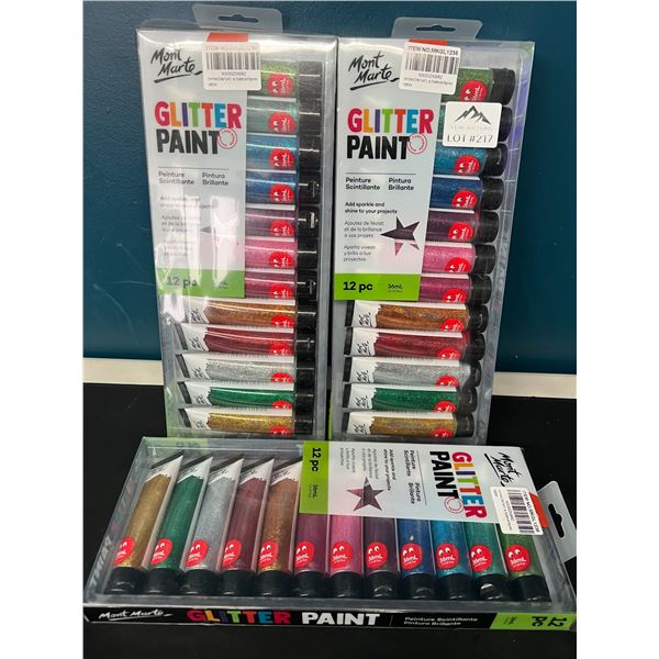 Lot of 3 Mont Marte Glitter Paint Sets - 12PCS each