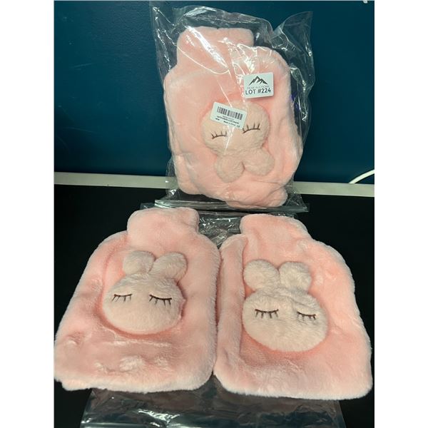 Lot of 2 Augot 2PCS Hot Water Bottles (900mL) w/ Pink Plush Covers (4pcs total)