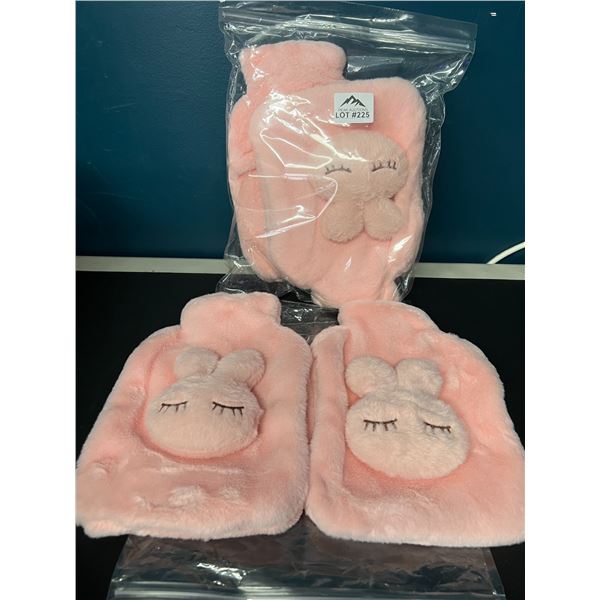 Lot of 2 Augot 2PCS Hot Water Bottles (900mL) w/ Pink Plush Covers (4pcs total)