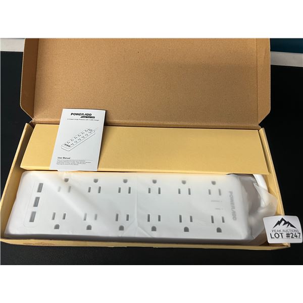 Lot of 1 PowerAdd 12-Outlet Surge Protector/Power Bar w/ 3 USB Charging Ports