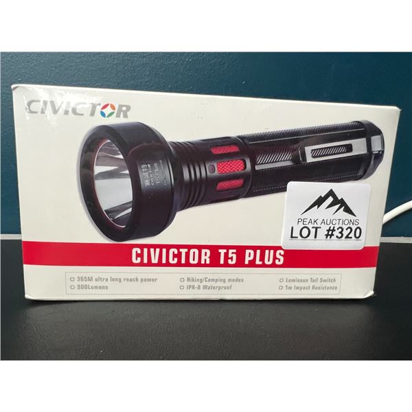 Lot of 1 Civictor T5 Plus LED Rechargeable Tactical Flashlight