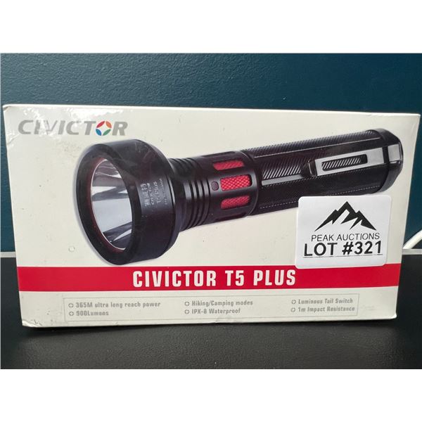 Lot of 1 Civictor T5 Plus LED Rechargeable Tactical Flashlight