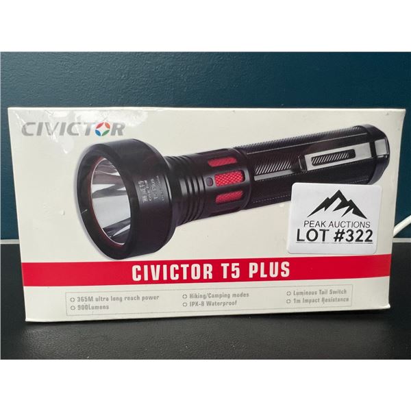 Lot of 1 Civictor T5 Plus LED Rechargeable Tactical Flashlight