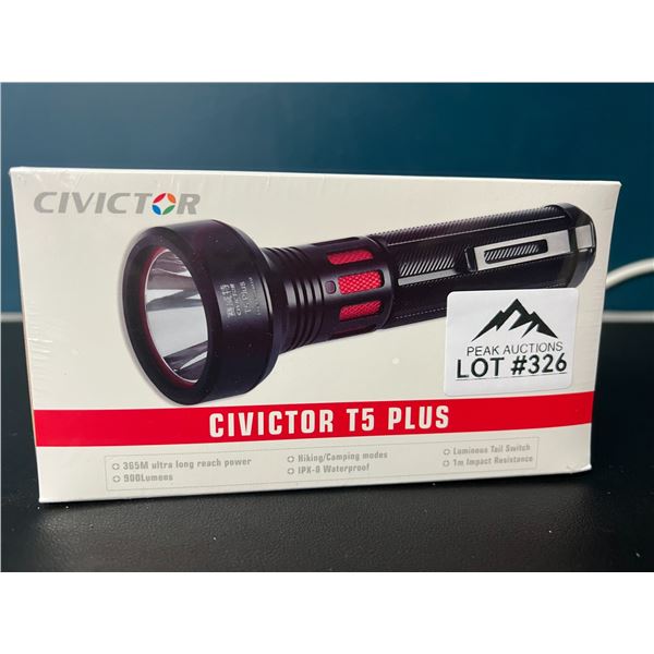 Lot of 1 Civictor T5 Plus LED Rechargeable Tactical Flashlight