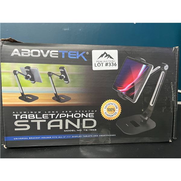 Lot of 1 Abovetek Heavy-Duty Aluminum Long Arm Desktop Tablet/Phone Stand w/ Universal Bracket