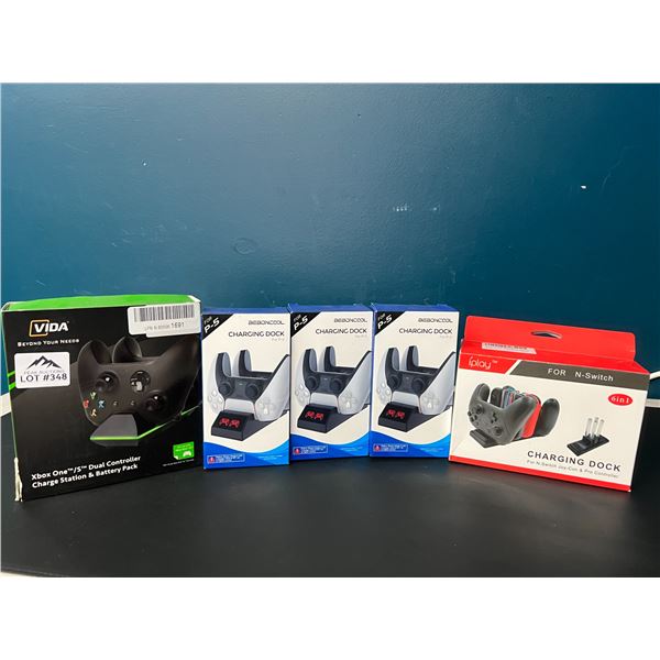 Lot of 5 Assorted Charging Stations - Xbox, Playstation, and Nintendo Switch