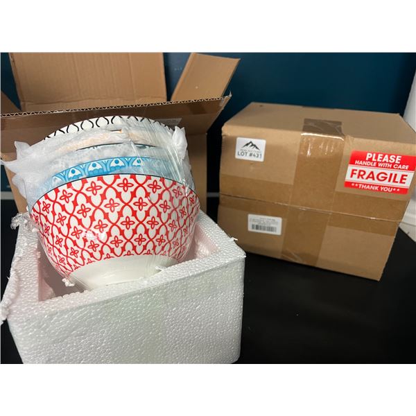 Lot of 2 Multi-Packs of Ceramic Bowls - Multi-Colour - 10 Bowls Total (5 Per Box)