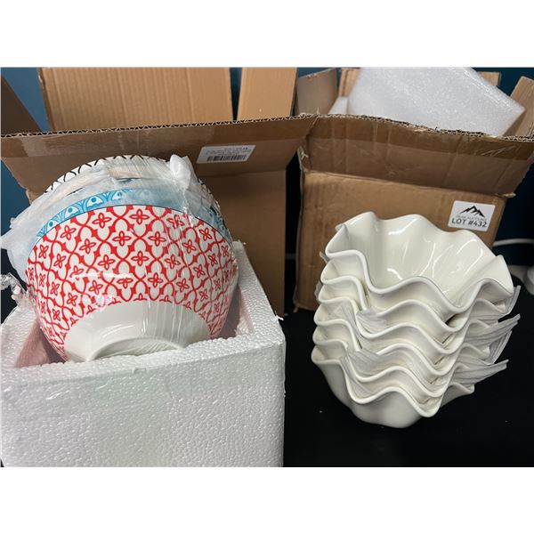 Lot of 2 Multi-Packs of Ceramic Bowls - Multi-Colour & White - 11 Bowls Total