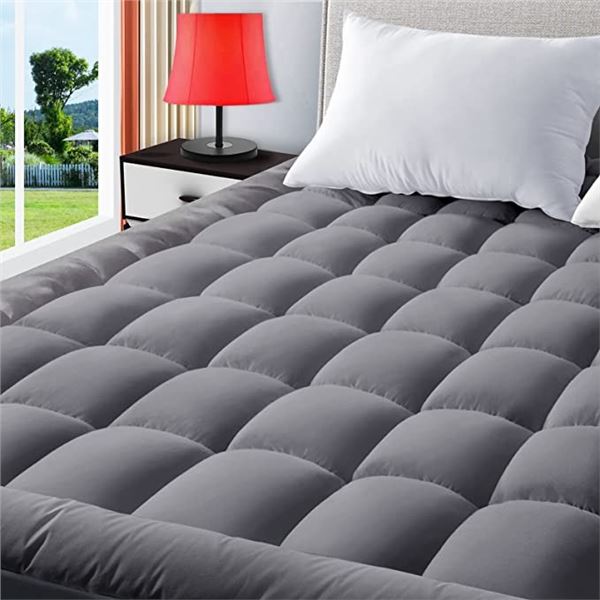 Lot of 1 King Size Quilted Mattress Pad - Grey