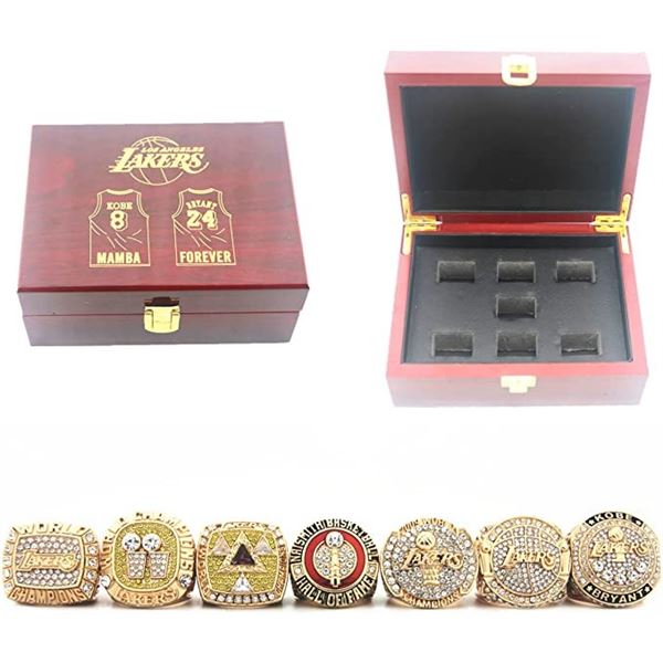 Lot of LA Lakers Championship Kobe/Bryant Replica Rings w/ Hard Case - 7PCS - Size 13