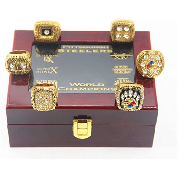 Lot of Pittsburgh Steelers Championship Replica Rings Set - 6PCS - Size 10