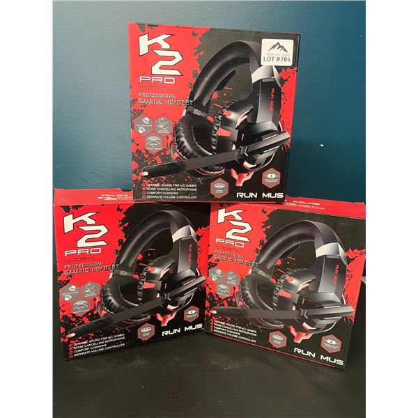 Lot of 3 K2 Pro Gaming Headsets for Xbox, PlayStation, & PC