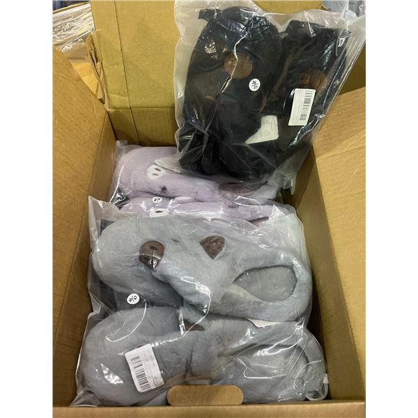 Lot of 1 Box Full of Assorted Fuzzy Slippers - 10 Pairs