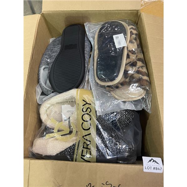 Lot of 1 Box Full of Assorted Fuzzy Slippers - 12 Pairs