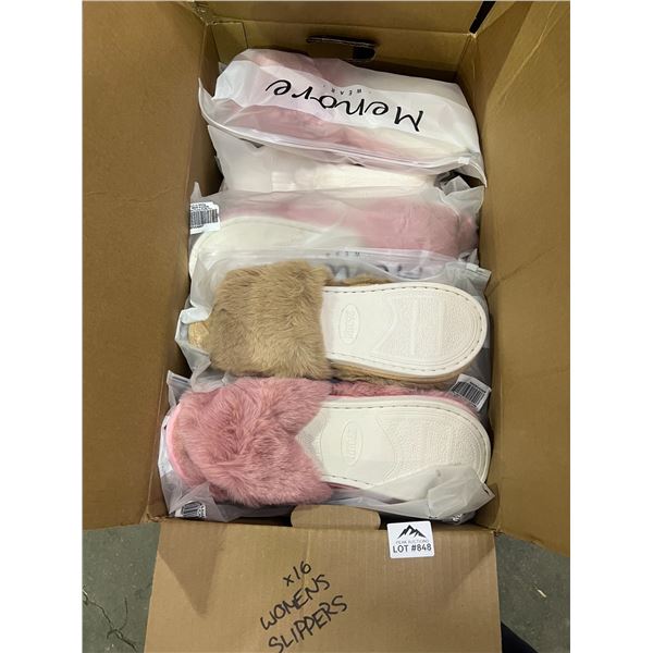 Lot of 1 Box Full of Assorted Fuzzy Slippers - 16 Pairs