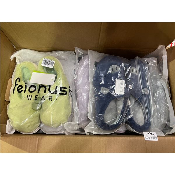 Lot of 1 Box Full of Assorted Fuzzy Slippers - 10 Pairs