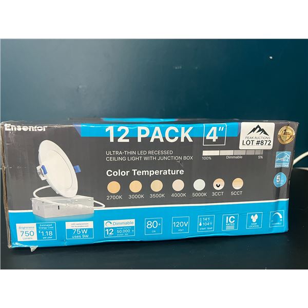 Lot of Ultra-Thin LED Recessed Ceiling Lights w/ Junction Box - 12Pack