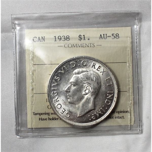 ICCS CAN 1938 $1 AU-58