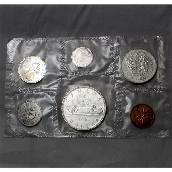 Canada Uncirculated 1961 coin set in pliofilm