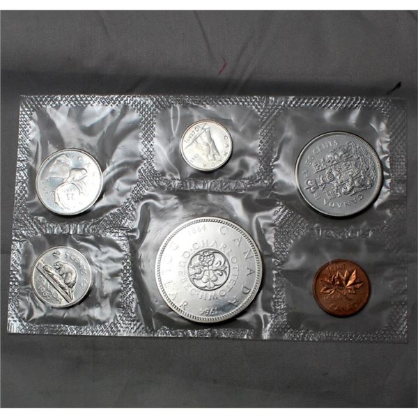 Canada Uncirculated 1964 coin set in pliofilm