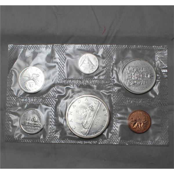 Canada Uncirculated 1965 coin set in pliofilm