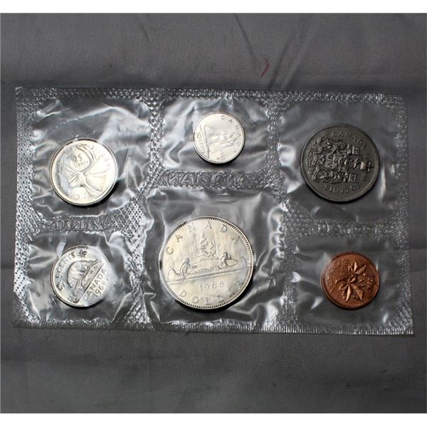 Canada Uncirculated 1968 coin set in pliofilm