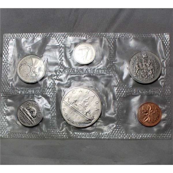 Canada Uncirculated 1969 coin set in pliofilm