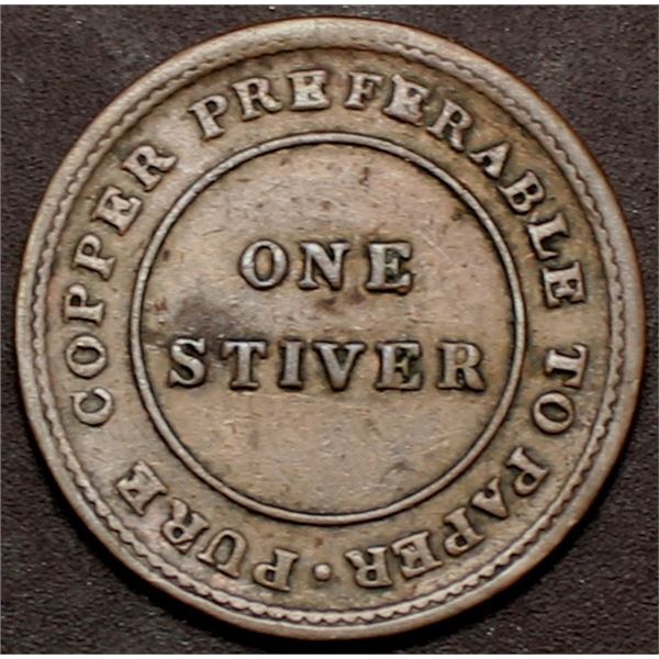 Pure Copper Preferable to paper 1838 One Stiver Token