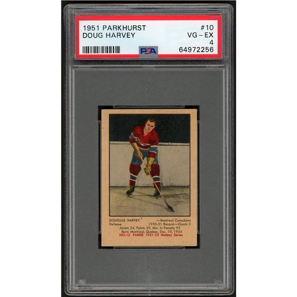 1951-52 Parkhurst #10 Doug Harvey RC (PSA 4)