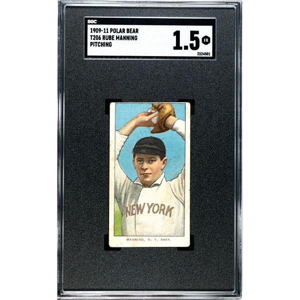 1909-11 T206 #302 Rube Manning (SGC 1.5)