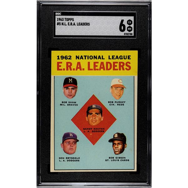 1963 Topps #5 NL ERA Ldrs - Koufax, Gibson (SGC 6)