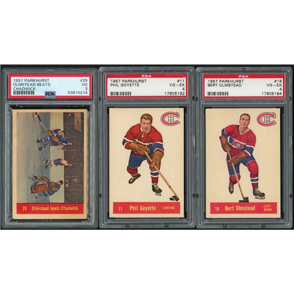 Lot of 3 x 1957-58 Parkhurst Hockey Cards (PSA 3-4)