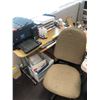 Image 8 : Group of assorted office furniture - includes ONLY desks/ 4 chairs/ black cabinet/table w/ cubbies/