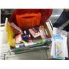 Image 1 : BOX C/W LARGE TRAY, TISSUE PAPER, OFFICE SUPPLIES, ETC