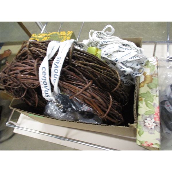 BOX C/W WREATHS, LANYARDS, FILE BOXES, ETC