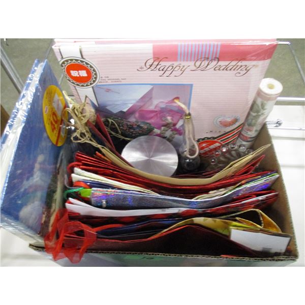 BOX C/W GIFT BAGS, BORDER PAPER, WEDDING ALBUM, ETC