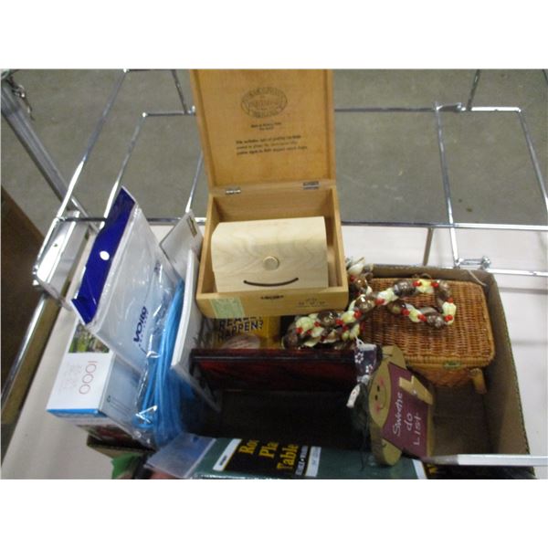 BOX C/W WOOD BOXES, PUZZLES, CRAFT SUPPLIES