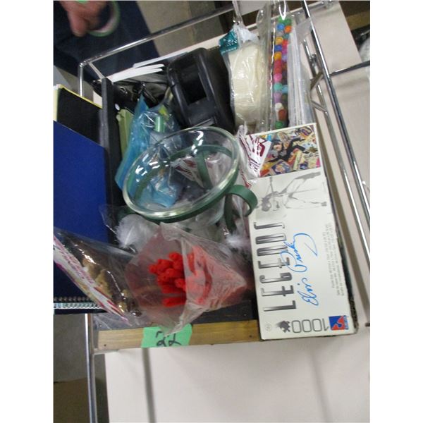 BOX C/W OFFICE SUPPLIES, PIPE CLEANERS, NOTEBOOKS, ETC