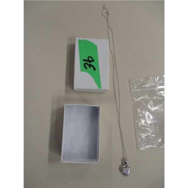NECKLACE STAMPED 925 SILVER 18" WITH HEART SHAPED 925 SILVER & OPAL PENDANT