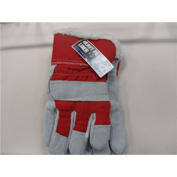 NEW:  FLEECE LINED LEATHER GLOVES (RED/SIZE LARGE) - PER PAIR