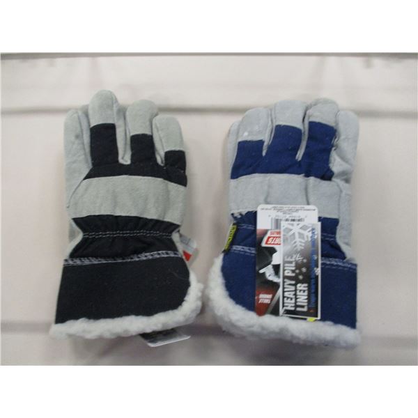 NEW:  FLEECE LINED LEATHER GLOVES (BLUE/SIZE LARGE) - PER PAIR