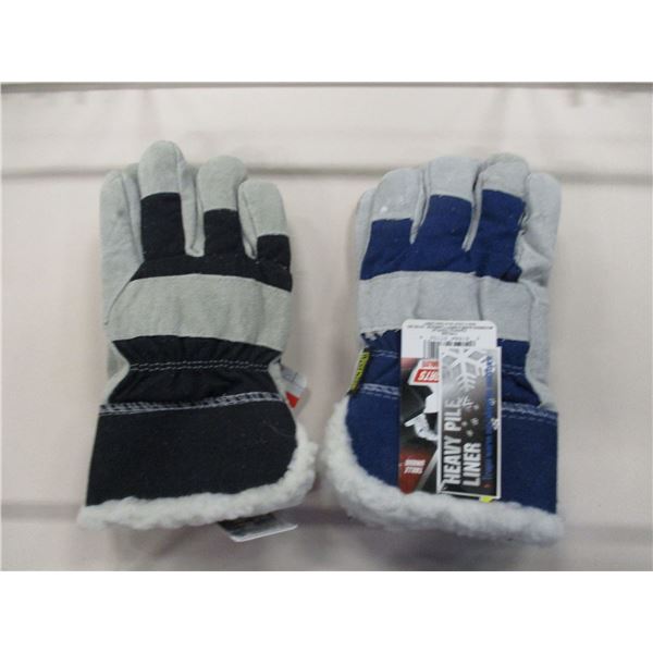 NEW:  FLEECE LINED LEATHER GLOVES (BLUE/SIZE LARGE) - PER PAIR