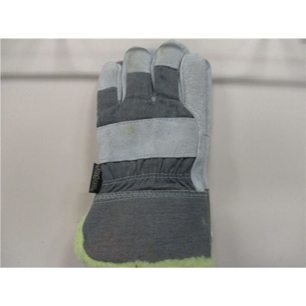 NEW:  FLEECE LINED LEATHER GLOVES (GREY/SIZE LARGE) - PER PAIR