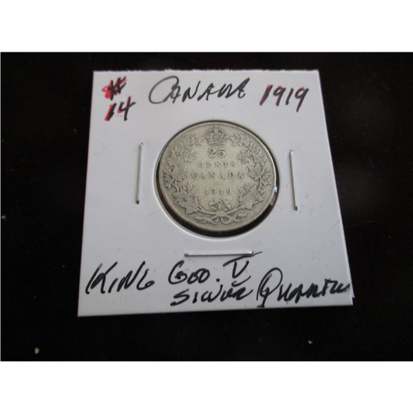 1919 CANADA KING GEORGE V SILVER QUARTER