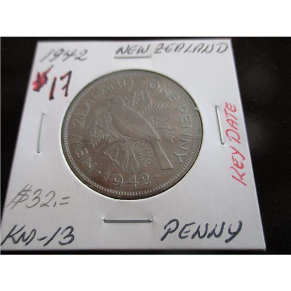 1942 TONED CH/BU NEW ZEALAND KING GEORGE VI LARGE CENT